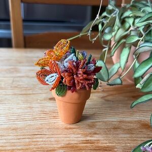 Vintage Beaded Flower Pot